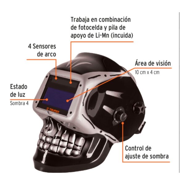 Careta electrónica para soldar en forma de calavera Marca Truper2