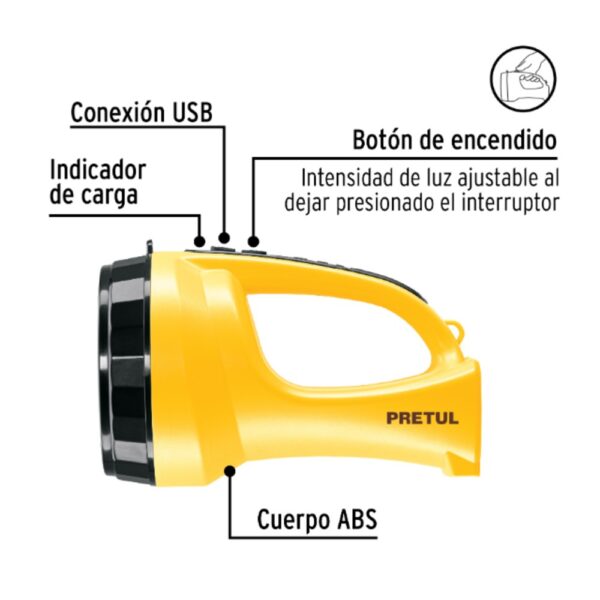 Lámpara LED plástica reflectora recargable 260lm Modelo LIRE-145P Marca Pretul - Imagen 2